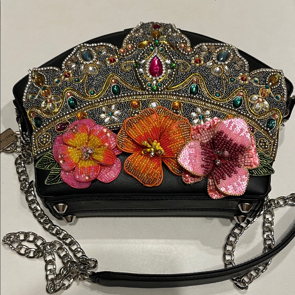 Mary Frances Princess Black Clutch with Jewel and Floral Authentic